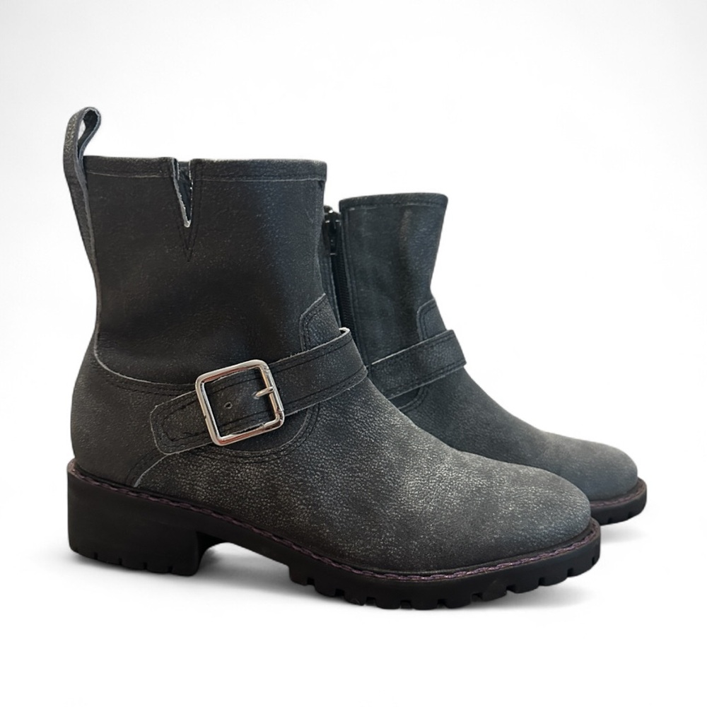 Lucky Brand Kenadie Women's Gray Leather Moto Lug Boots Ankle Booties 8M NEW